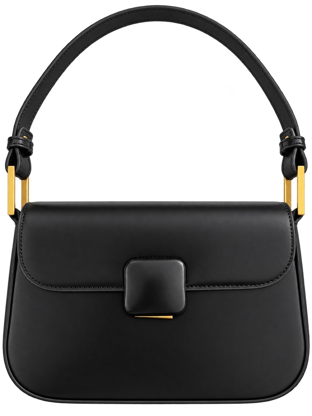 Madison West Black Structured Shoulder Bag Gold Hardware